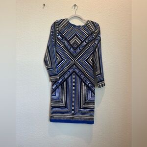 Vince Camuto Geometric Blue and Black Dress